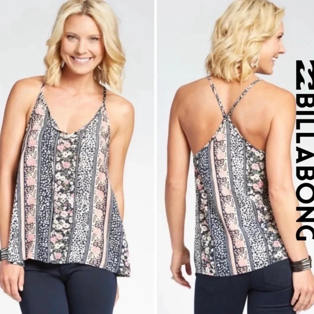 Billabong women’s Spring Seas Flowy Boho Floral Leopard Print Tank. Medium